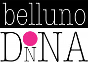 Logo Belluno Donna: il nome dell'associazione scritto in caratteri maiuscoli e minuscoli in rosa e nero